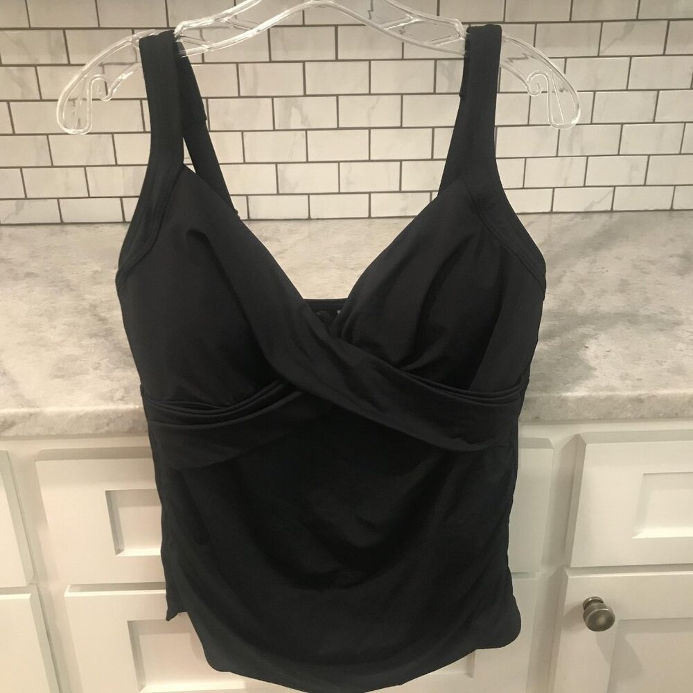 Lands' End Tankini Top Womens 10 DD Black‎ Twist Front Swim Adjustable Straps